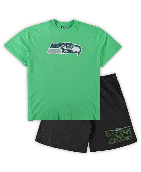 Men's Neon Green, Heathered Charcoal Seattle Seahawks Big and Tall T-shirt and Shorts Set