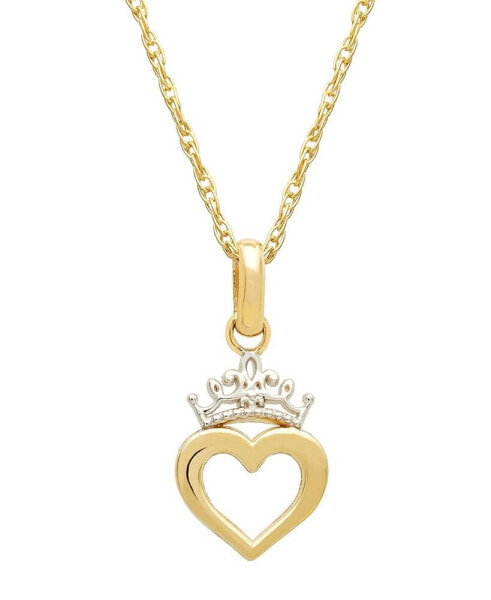 Children's Princess Heart & Tiara 15" Pendant Necklace in 14k Gold