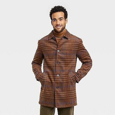 Houston White Adult Plaid Pea Coat Jacket - Brown XXL