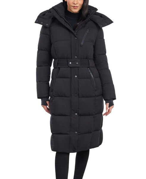 Women's Belted Hooded Puffer Coat