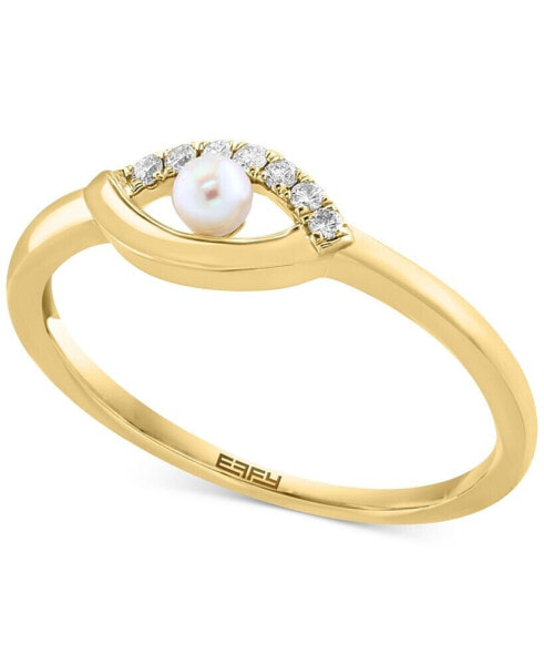 EFFY® Cultured Freshwater Pearl (4mm) & Diamond (1/20 ct. t.w.) Evil Eye Ring in 14k Gold