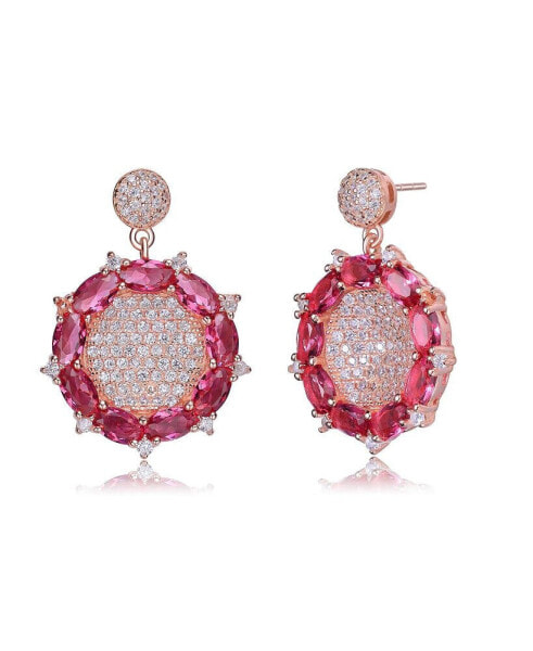 Sterling Silver with 18K Rose Gold Plated and Red Cubic Zirconia Accent Drop Earrings