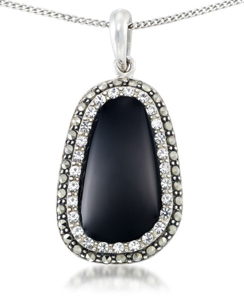 Macy's onyx (19 x 11mm), Crystal & Marcasite Pendant on 18"Chain in Sterling Silver