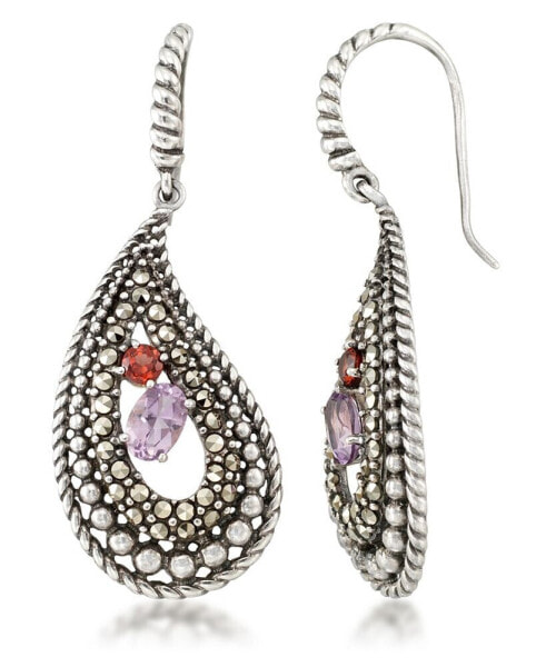 Amethyst (5/8 ct. t.w.), Garnet (1/4 ct. t.w) & Marcasite Paisley Earrings in Sterling Silver