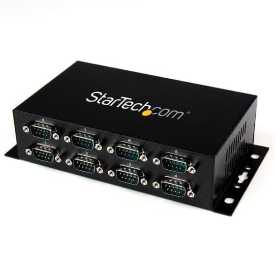 StarTech.com 8 Port USB to DB9 RS232 Serial Adapter Hub – Industrial DIN Rail and Wall Mountable - USB 2.0 Type-B - Serial - Black - Steel - Activity - 5 V