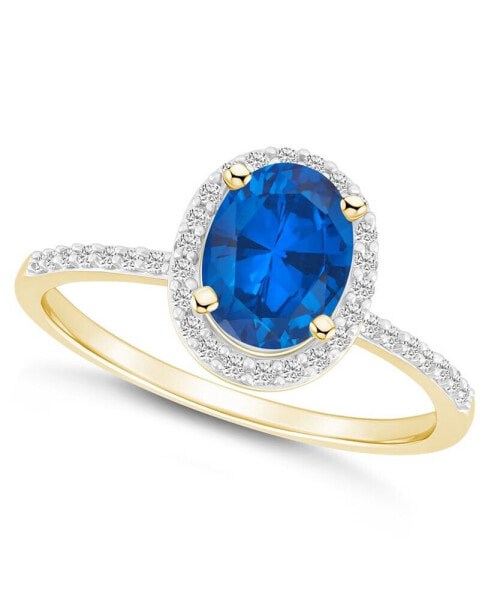 Lab Grown Sapphire (1-1/2 ct. t.w.) and Lab Grown White Sapphire (1/5 ct. t.w.) Halo Ring in 10K Yellow Gold