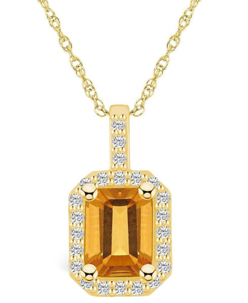 Citrine (1-5/8 Ct. T.W.) and Diamond (1/4 Ct. T.W.) Halo Pendant Necklace in 14K Yellow Gold