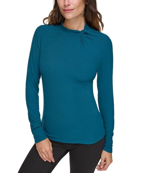 Women's Ribbed Twist-Neck Pullover Top