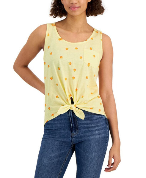 Juniors' Oranges Tie-Front Tank Top