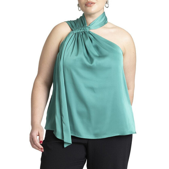 Plus Size Draped Neckline Blouse With Ties