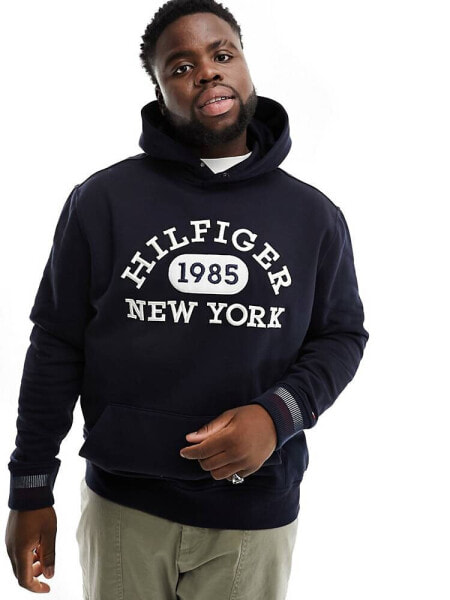 Tommy Hilfiger Big & Tall monotype collegiate hoodie in navy