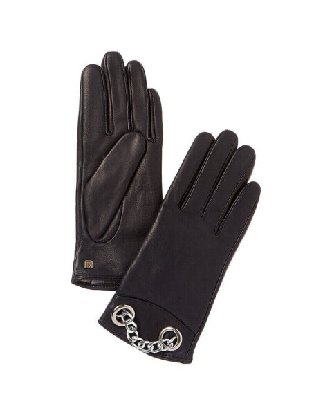 Bruno Magli Chain Cuff Cashmere-Lined Leather Gloves Women's Blue S