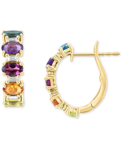 EFFY® Multi-Gemstone (2-1/2 ct. t.w.) & Diamond (1/4 ct. t.w.) Small Huggie Hoop Earrings in 14k Gold, 0.625"