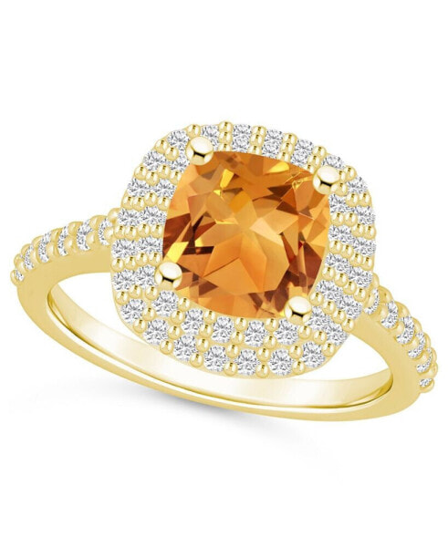 Citrine and Diamond Accent Halo Ring in 14K Yellow Gold