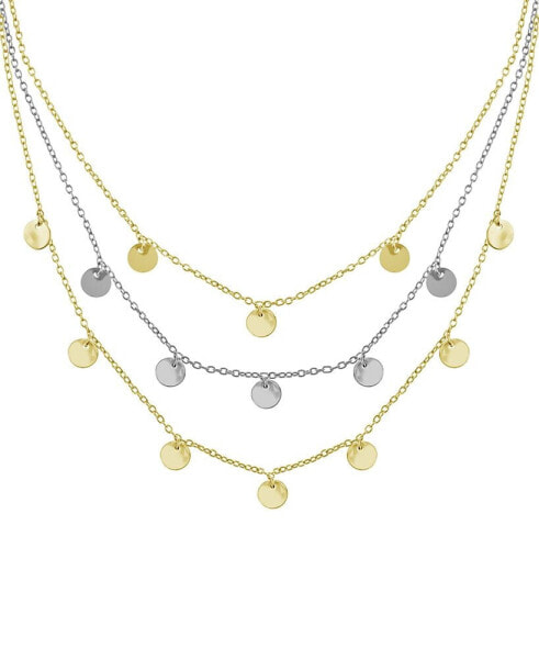 And Now This Triple Row Chain 16+2in Necklace with Disc Drops in Gold Plate or Two Tone Silver Plate
