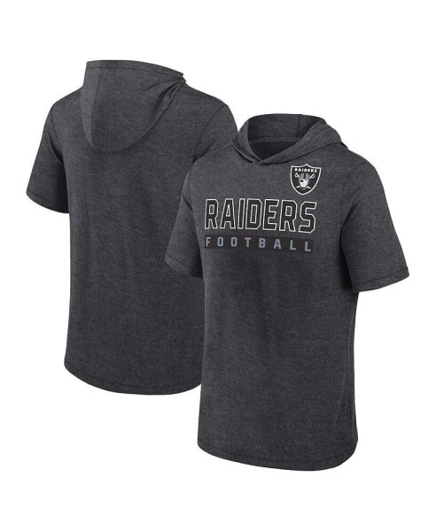 Men's Heather Charcoal Las Vegas Raiders Push Short Sleeve Pullover Hoodie