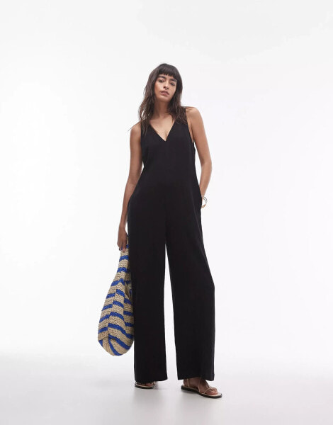 Topshop V neck jumpsuit bermuda jumpsuit in black