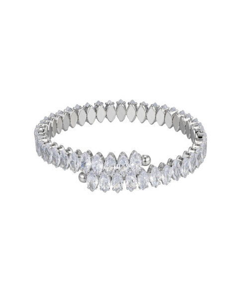 Silver-Plated Cubic Zirconia Marquise Cuff Bracelet