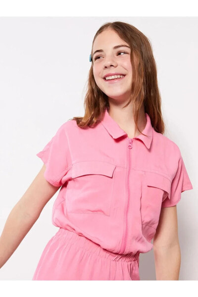 Lcw Kids Gömlek Yaka Basic Kısa Kollu Kız Çocuk Tulum