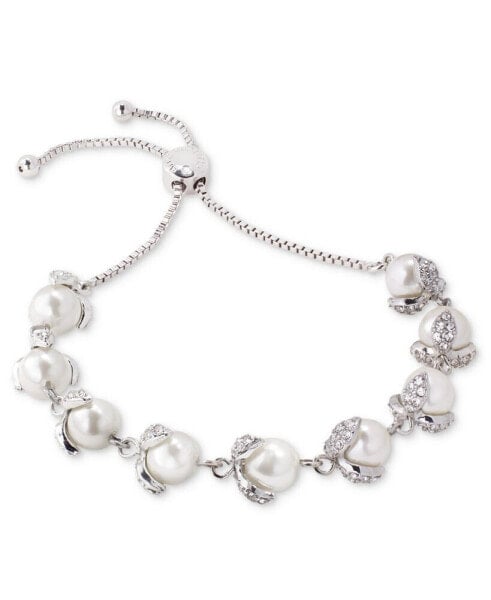 Silver-Tone Pavé & Imitation Pearl Slider Bracelet, Created for Macy's