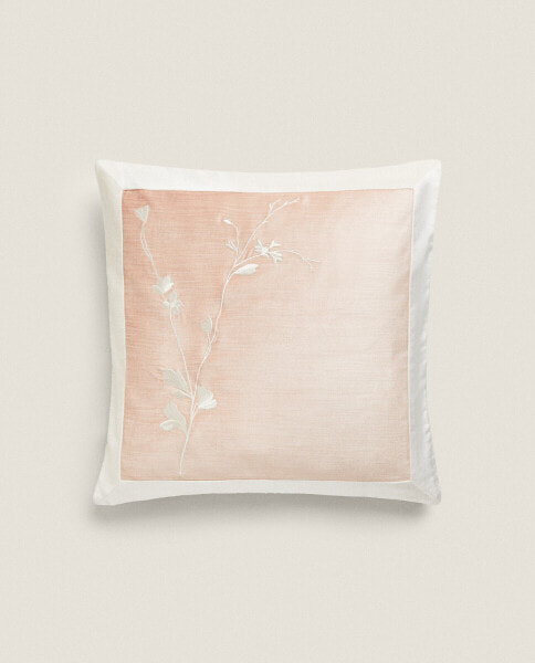 Cotton cushion cover with floral embroidery