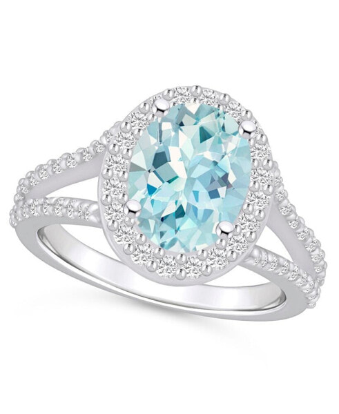 Aquamarine (2-1/2 ct. t.w.) and Diamond (3/4 ct. t.w.) Halo Ring in 14K White Gold