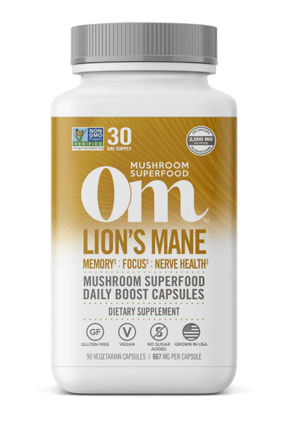 OM Lion's Mane Гриб ежовик для памяти, концентрации и нервной системы 667 мг 90 вегетарианских капсул