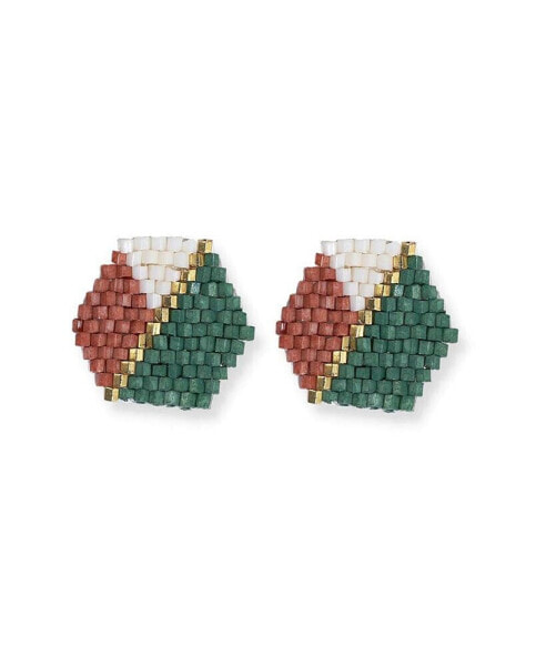 Casey hexagon post beaded earrings desert