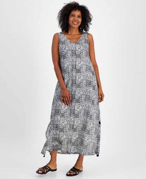 Women's Printed Tassel-Trim Maxi Dress, Created for Macy's