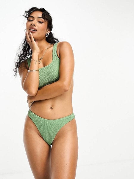 Champion high leg crinkle bikini bottoms in sage green