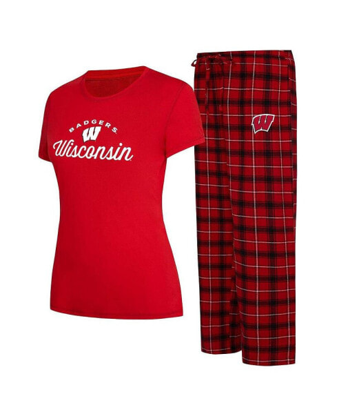 Women's Red, Black Wisconsin Badgers Arctic T-shirt and Flannel Pants Sleep Set