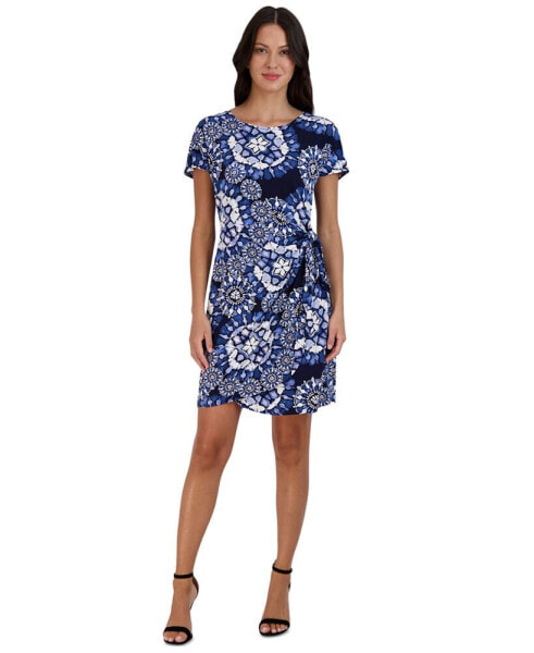 Petite Printed Short-Sleeve A-Line Dress