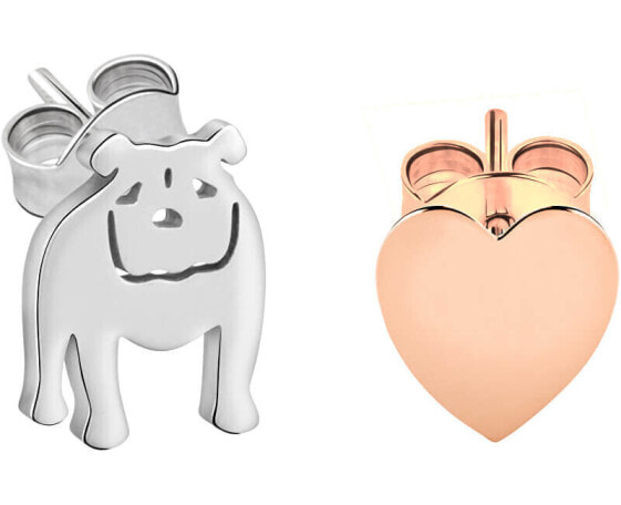 Асимметричные двухцветные серьги Doggy and Heart LPS01AQI01