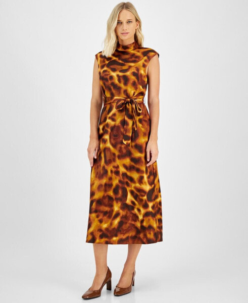 Women's Printed Belted Midi Dress