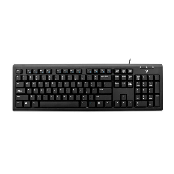V7 USB/PS2 Wired Keyboard – US - Full-size (100%) - Wired - USB - Mechanical - QWERTY - Black