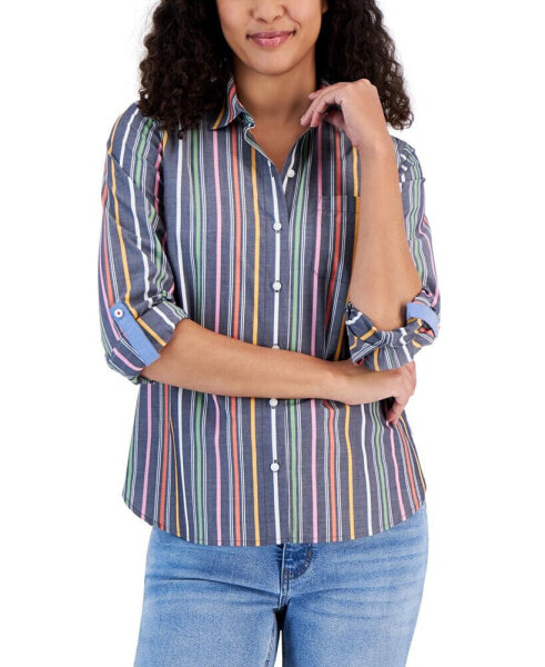 Women's Gateway Cotton Striped Roll-Tab Shirt