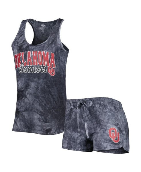 Women's Charcoal Oklahoma Sooners Billboard Tie-Dye Tank Top and Shorts Sleep Set