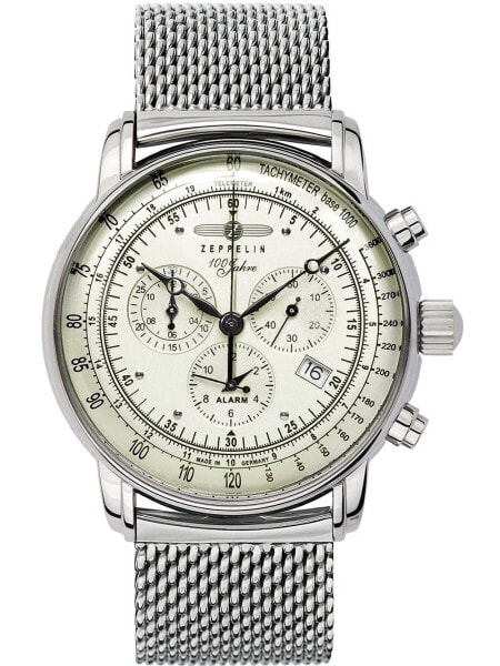 Zeppelin 8680M-3 Alarm Chronograph 100 Years Mens Watch 43mm 5ATM