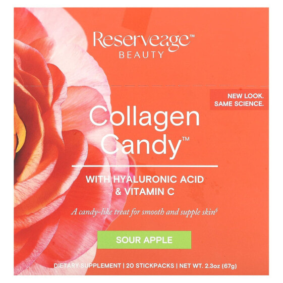 БАД для суставов Reserveage Beauty Collagen Candy, кислое яблоко, 20 стикпаков, 3.35 г каждый