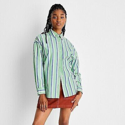 Women's Long Sleeve Striped Button-Down Shirt - Future Collective with Reese