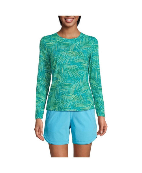 Petite Crew Neck Long Sleeve Rash Guard UPF 50 Swim Tee