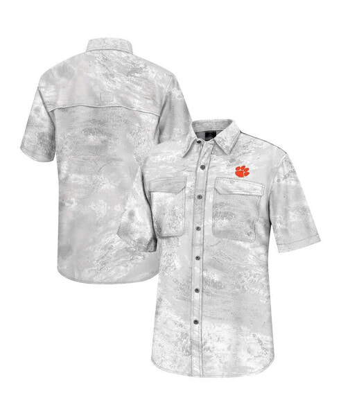 Men's White Clemson Tigers Realtree Aspect Charter Full-Button Fishing Shirt