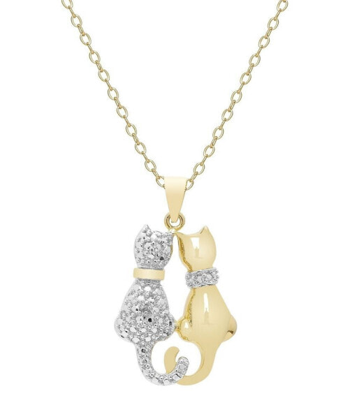 Diamond Accent Gold-plated Cat Couple Pendant Necklace