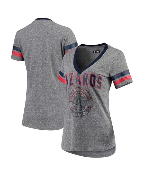 Women's Gray and Red Washington Wizards Walk Off Crystal Applique Logo V-Neck T-shirt