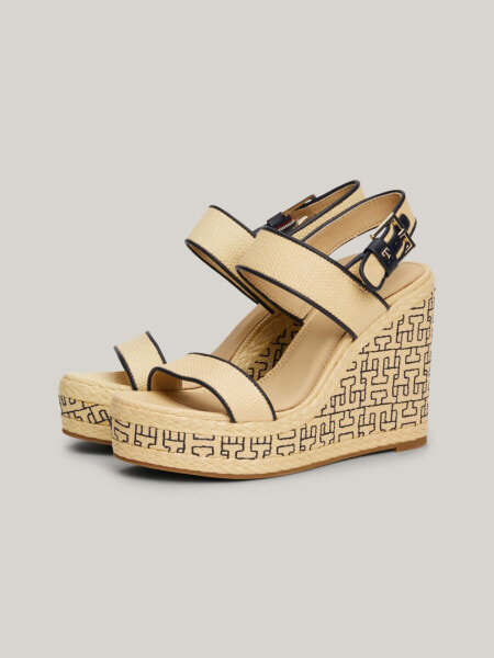 TH Logo Raffia Wedge Platform Sandal