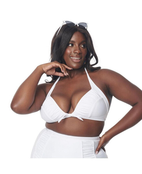 Plus Size Molded Cup & Shirred Band Halter Swim Top