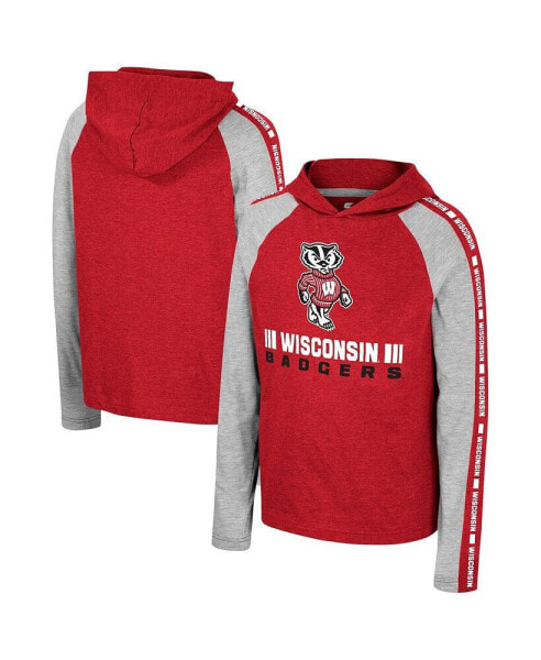 Big Boys Red Wisconsin Badgers Ned Raglan Long Sleeve Hooded T-shirt