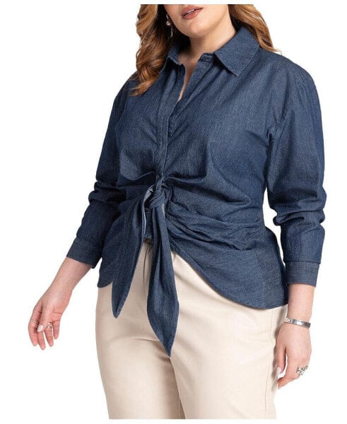 Plus Size Tie Front Collared Blouse