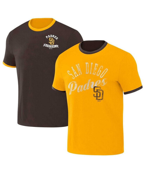 Men's Darius Rucker Collection by Brown, Gold Distressed San Diego Padres Two-Way Ringer Reversible T-shirt