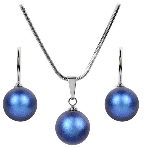 Pearl Iridescent Dark Blue necklace and earrings set